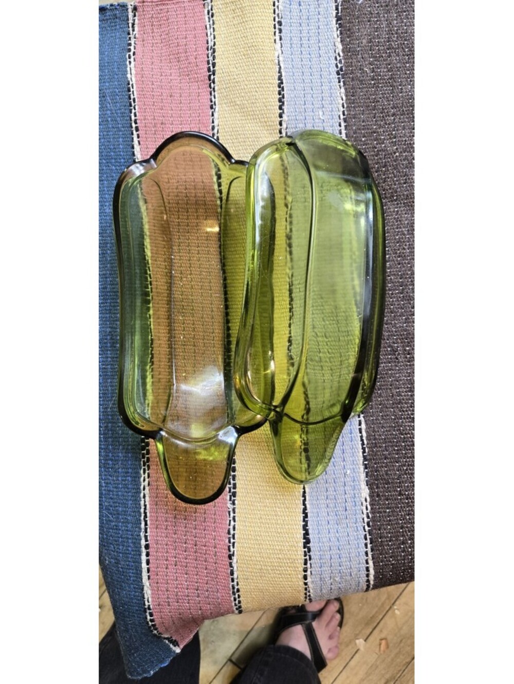 2 Vintage Indiana Green Glass Banana Split Ice Cream Boat/Dish